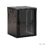 Шкаф настенный Hyperline TWB-0645-GP-RAL9004 19-дюймовый (19"), 6U, 367 x 600 х 450 мм, стеклянная дверь с перфорацией по бокам, ручка с замком, черный (RAL 9004) (разобранный), вид 2
