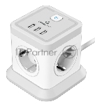 Сетевой фильтр Cablexpert Tower, TWR-4-U3-W-3, 4 р, 10А, 3xUSB, 3.1А, 3 м, ур.защиты 2+, белый, коробка