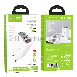 Сетевое зарядное устройство с дисплеем Hoco 18Вт, 3А, QC3.0/PD, 1хUSB, 1хType-C, C100A, белый, коробка