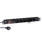 Блок розеток горизонтальный ExeGate ServerPro PDU-19H608 Al-6S-EU2-SW-SPD1, 19", 1U, Алюминий, 6 Schuko, кабель с евровилкой VDE-250V-16A-3*1.5мм2, 2 метра, выкл. с подсветкой, SPD1, черный