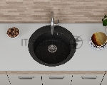 Мойка для кухни BAU Dream Black stone D 50, выпуск с сифоном в комплекте, черный камень