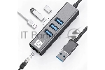Кабель-адаптер USB3.0 5bites UA3-45-11BK, 3*USB3.0, RJ45 1G, AL, серый, вид 3